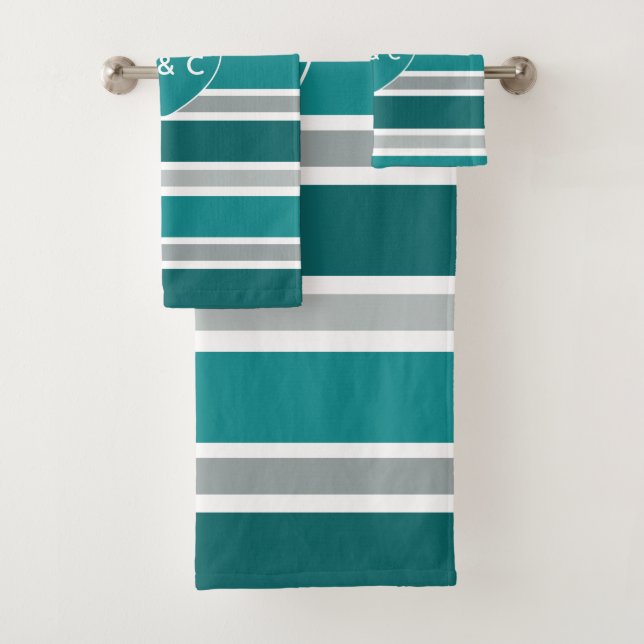 Stripes & Coeur ensemble de serviettes monogramme  (En situation)