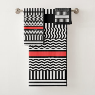 STRIPES DE CHEVRON BLANC NOIR + BANDE ROUGE