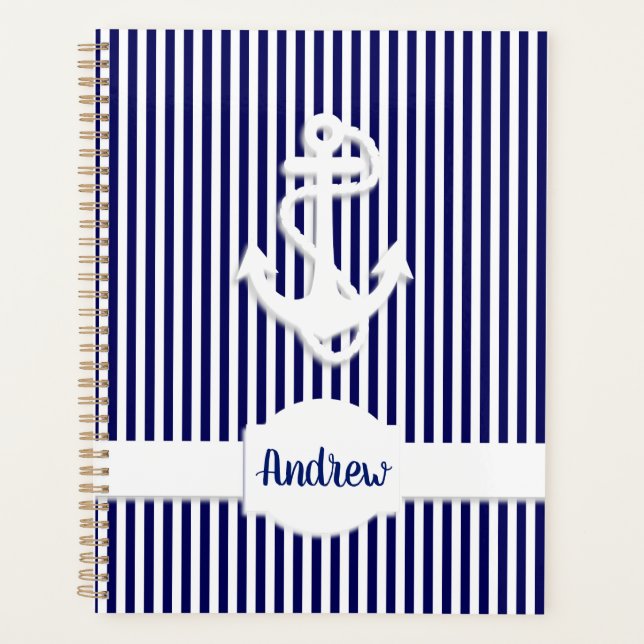Stripes et Ancre Monogramme ou nom personnalisé (Devant)