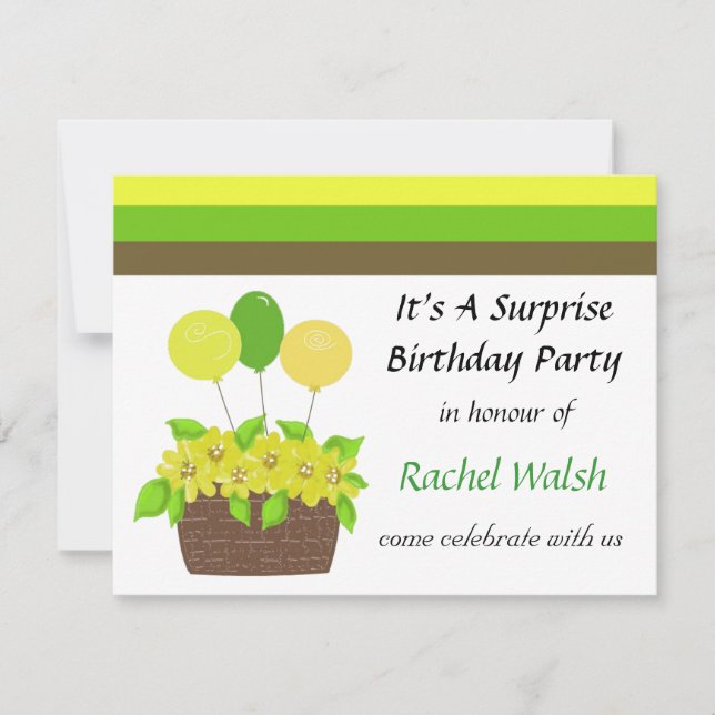 Stripes et Fleurs Invitation Surprise Party (Devant)