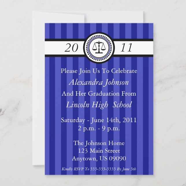 Stripes Law School Graduation Invitations (Bleu) (Devant)