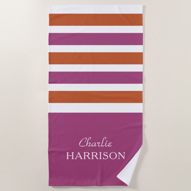 Stripes Motif nom personnalisé serviette de plage (Devant)