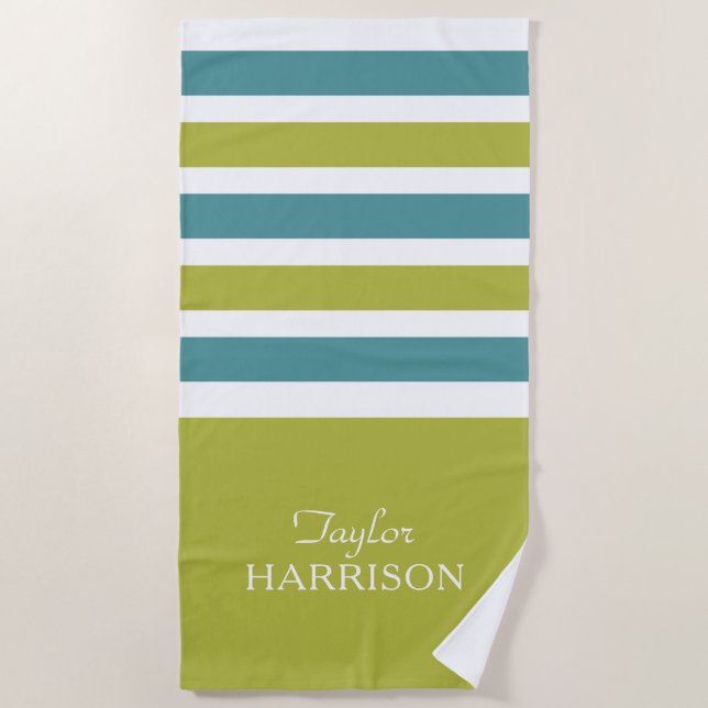 Stripes Motif nom personnalisé serviette de plage (Devant)