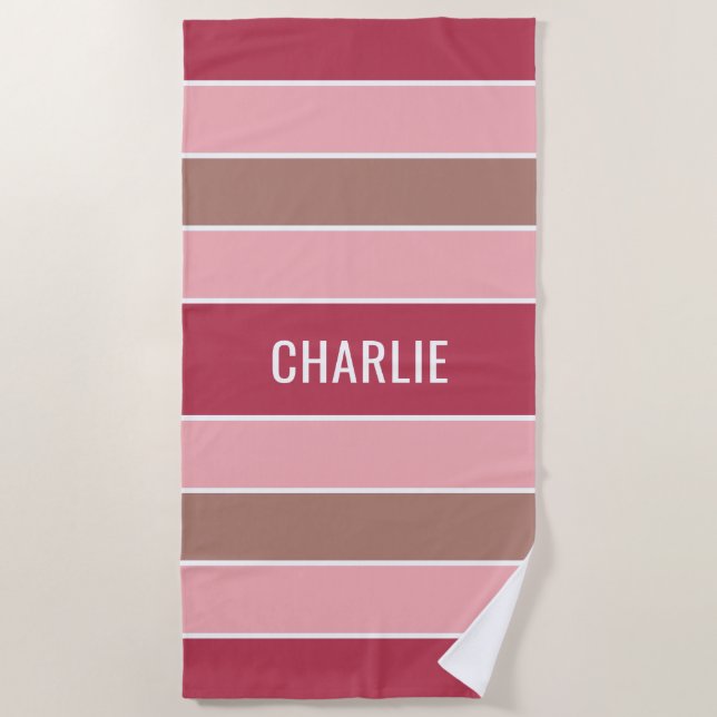 Stripes Motif nom personnalisé serviette de plage (Devant)