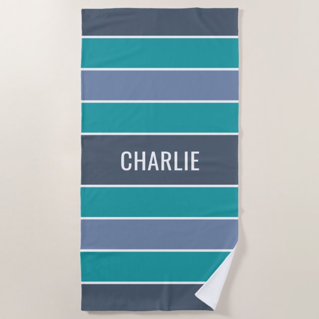 Stripes Motif nom personnalisé serviette de plage (Devant)