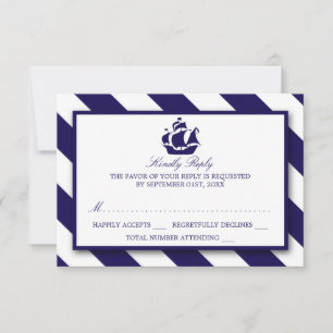 Stripes nautiques et Marine Blue Ship Wedding RSVP