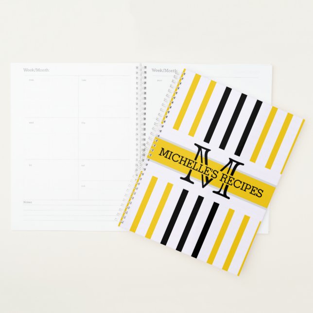 Stripes noir et Jonquil Moderne Monogramme (Devant avec enveloppe)