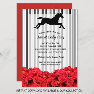 Stripes Roses Derby Horse Racing Party Invitations