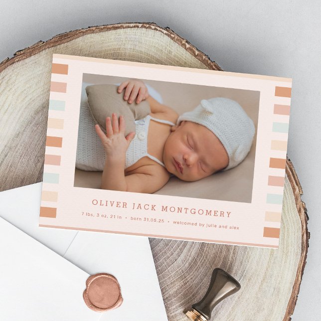 Stripes simples et modernes Faire-part de naissanc (stripes birth announcement card for baby boy)