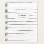Stripes Sketchy Planner Personnalisé<br><div class="desc">Un planificateur avec un sketchbook inspiré noir et blanc rayures fines design sur l'avant et le dos.</div>