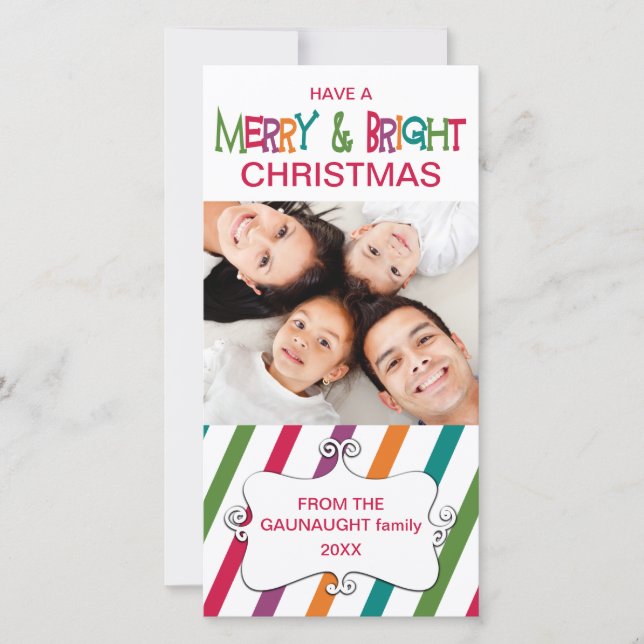 Stripey Merry & Bright Holiday Carte photo (Devant)