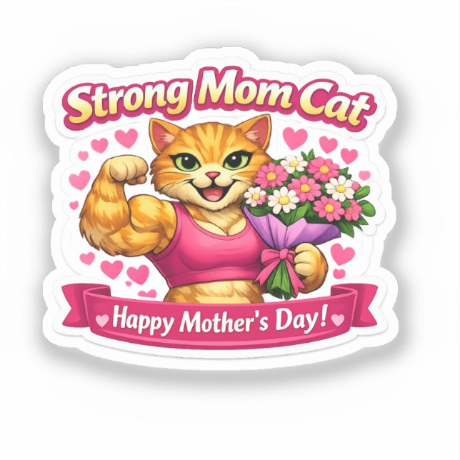 Strong Mom Cat Sticker – Funny Fitness Gift (Recto)