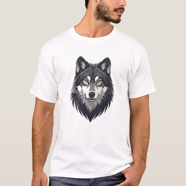 Strong Wolf Head Illustration T-Shirt (Devant)
