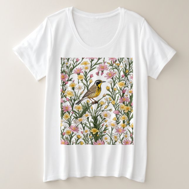 Sturnelle de l'Ouest entourée de fleurs de bitterr (Design devant)