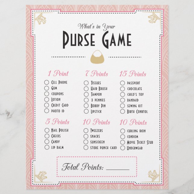 Style Art Déco Qu'est-ce que votre sac à main? Jeu (Devant)