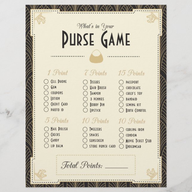 Style Art Déco Qu'est-ce que votre sac à main? Jeu (Devant)