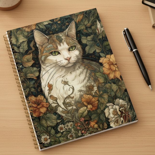 Style Art Nouveau Illustration de Chat avec Fleurs (Créateur téléchargé)