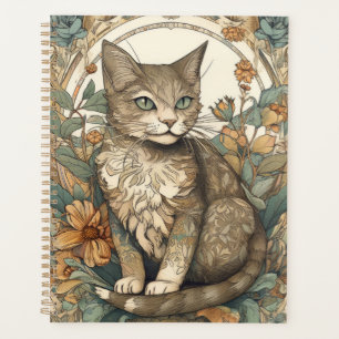 Style Art Nouveau Joli Chat avec Fleurs