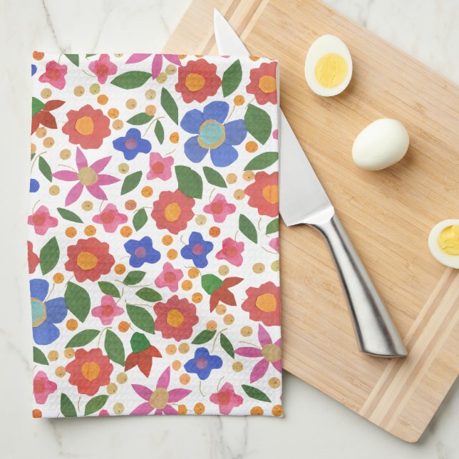 Style Art populaire Floral sur serviette de cuisin (Quart Plié)
