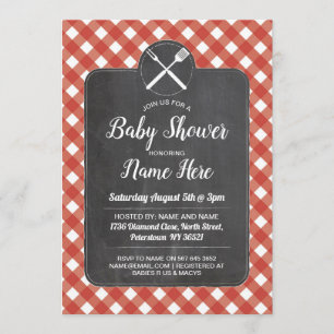 Style barbecue Red En vichy Chalk Invitation Baby