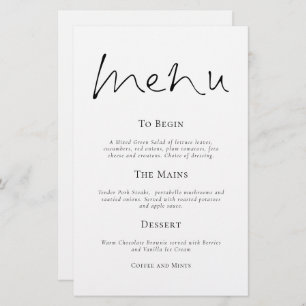 Style budgétaire Typographie simple Menu Mariage