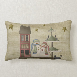 Style champêtre primitif Snowman Coussin