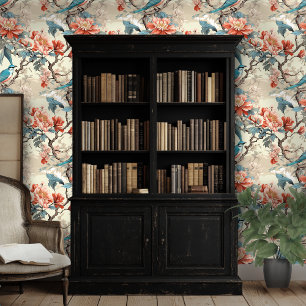 Style Chinoiserie rose et bleu Papier peint floral