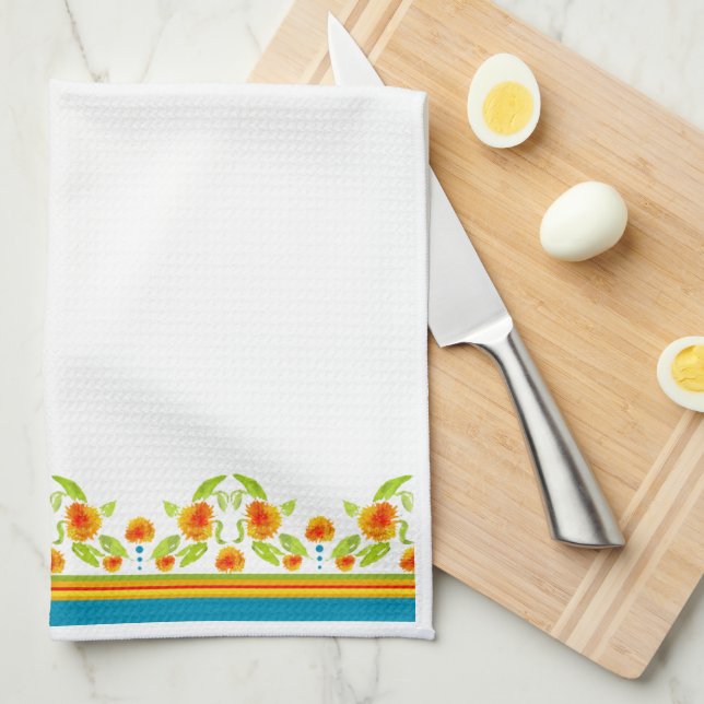 Style Country Marigolds Bordure Serviette de cuisi (Quart Plié)