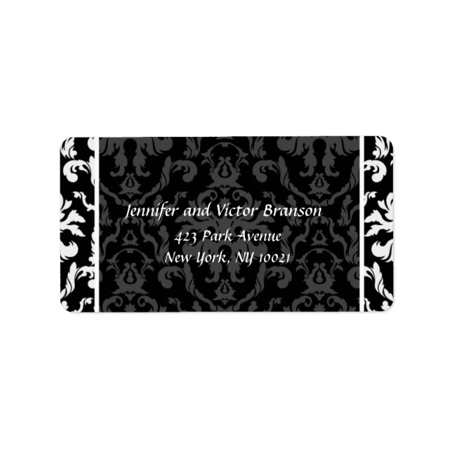 Style -Damask noir n blanc étiquette de adresse (Devant)