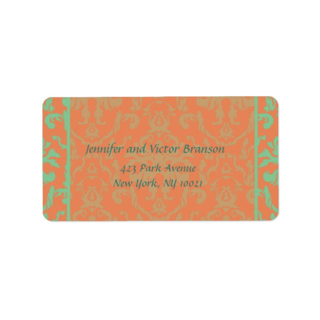 Style -Damask orange et vert étiquette d'adresse (Devant)