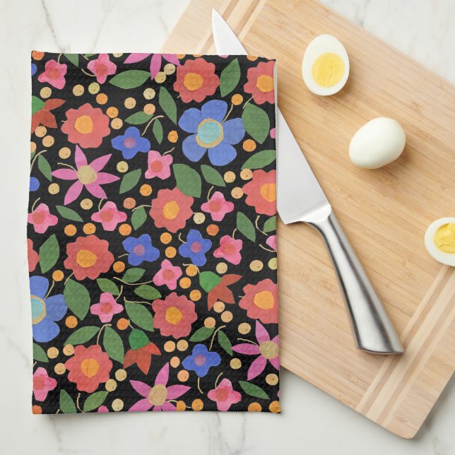Style d'art populaire Floral sur serviette de cuis (Quart Plié)