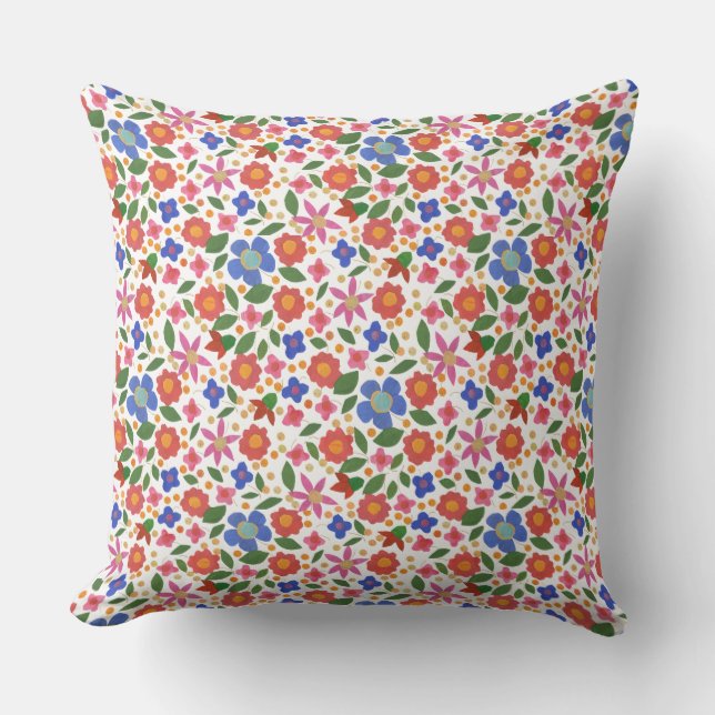 Style d'art populaire motif floral sur Coussin bla (Recto)