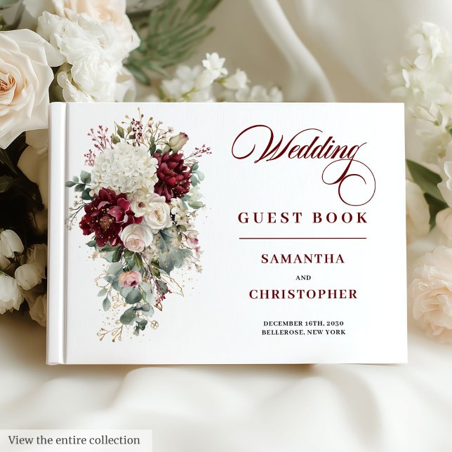 Style de livre d'or de mariage aux roses rouges fo (Boho dark red gold roses wedding guest book style

)