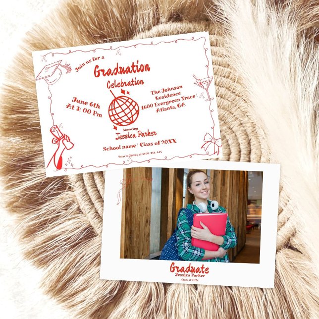 Style Doodle Main dessiné Graduation Invitation (Créateur téléchargé)