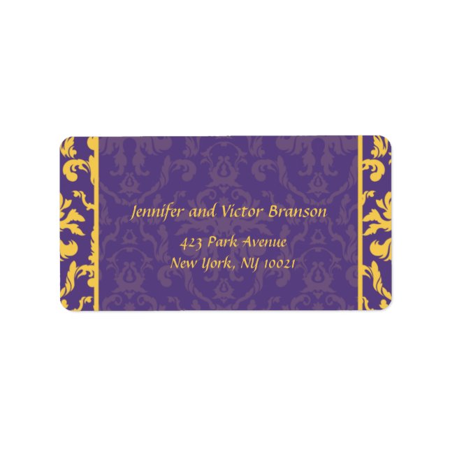 Style - Étiquette d'adresse damassé violet et jaun (Devant)
