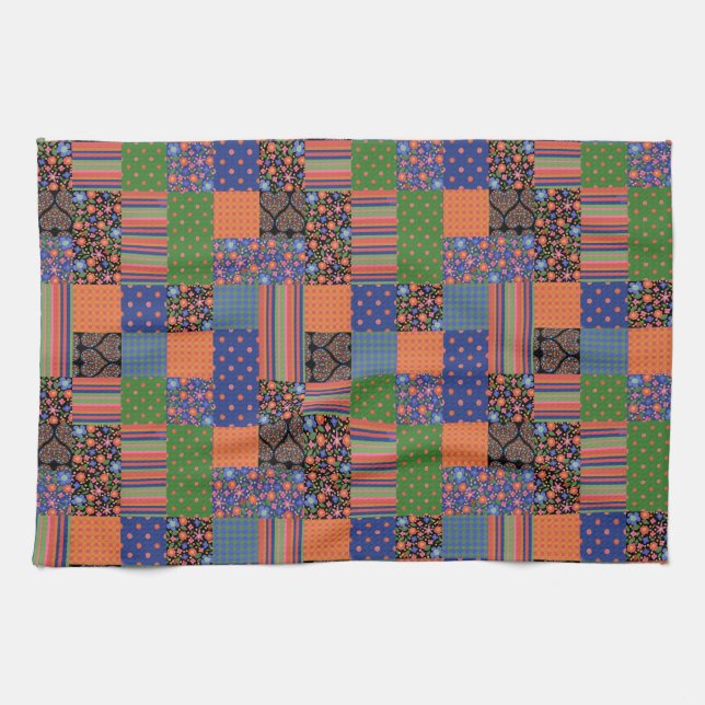 Style Folk Art Faux Patchwork Serviette de cuisine (Horizontal)