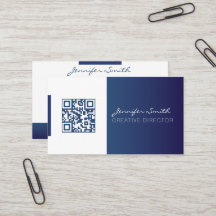 Style fort QR code carte de visite bleu profond