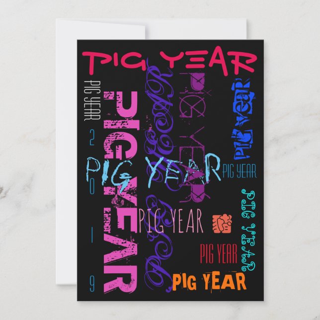 Style Graffiti Répétition Pig Année 2019 Carte pla (Devant)