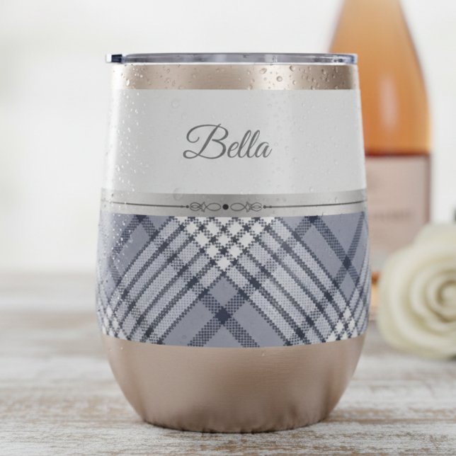 Style Luxueux à Carreaux Bleus Élégants (Chic, insulated, and perfectly plaid wine tumbler)