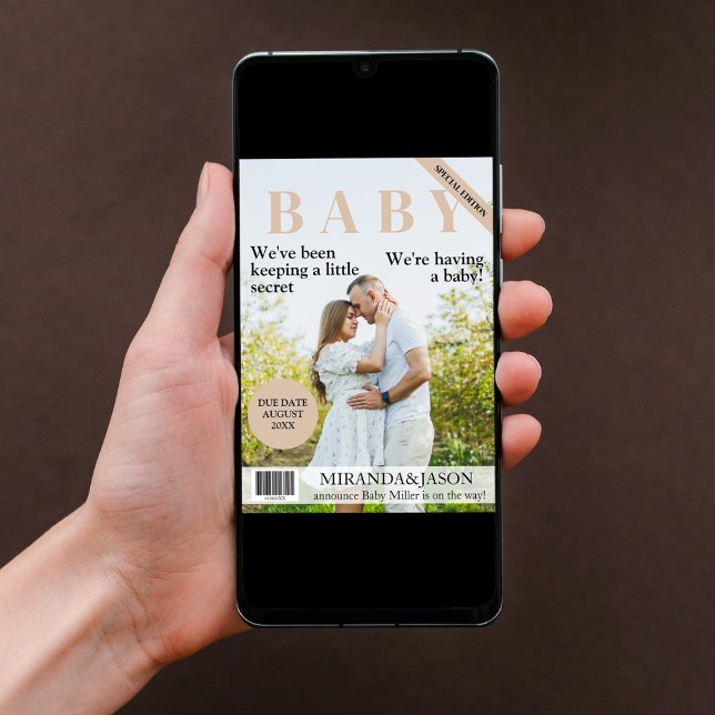 Style Magazine unique Faire-part photo Grossesse (magazine style pregnancy announcement card photo unique modern little secret baby on the way)