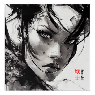 Style manga, Warrior Woman Portrait Acrylique Art