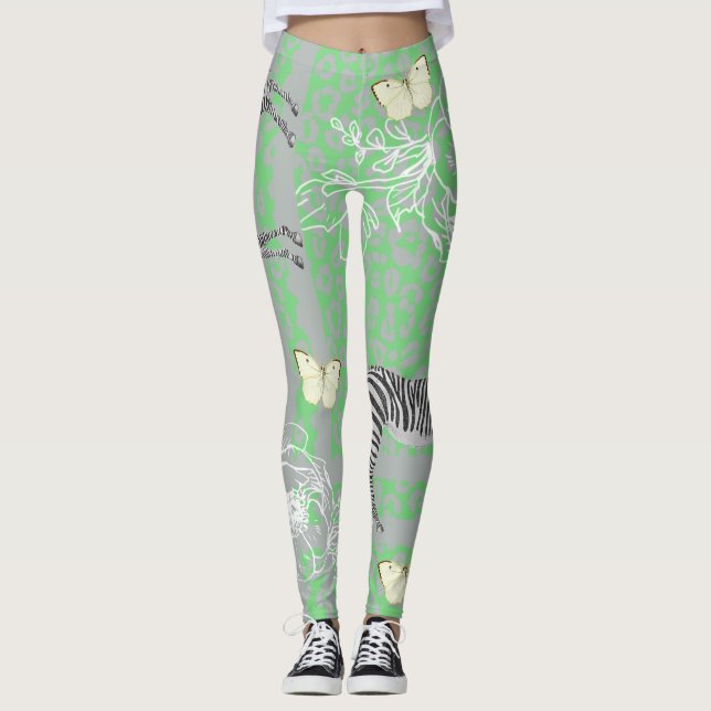 Style moderne Boho Eclectique Green Leggings (Devant)