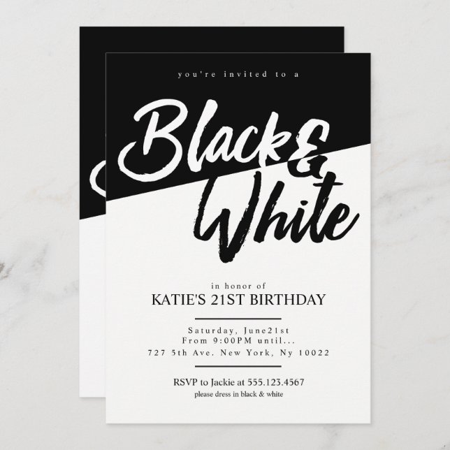 Style moderne Invitations Black and White Party (Devant / Derrière)