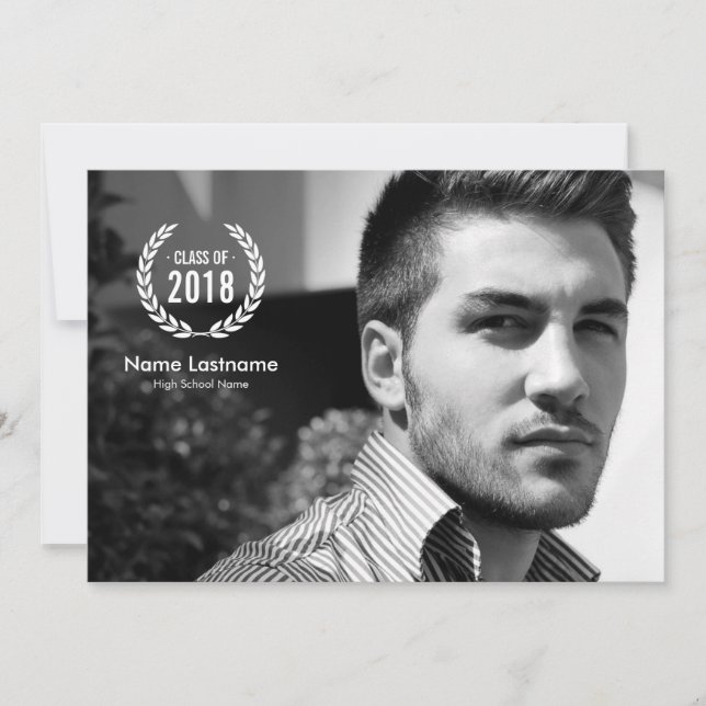 Style moderne Laurel Wreath Photo Invitation diplô (Devant)