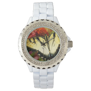 Style : Montre en acier blanc en strass féminin