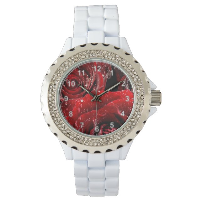 Style : Montre en acier blanc en strass féminin (devant)
