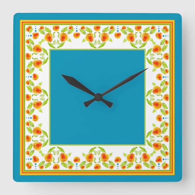 Style Pays Marigolds Bordure Carré Horloge murale (Recto)