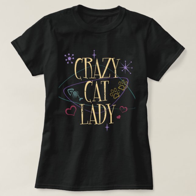 Style Rétro Crazy Cat Lady Dark T-Shirt (Design devant)