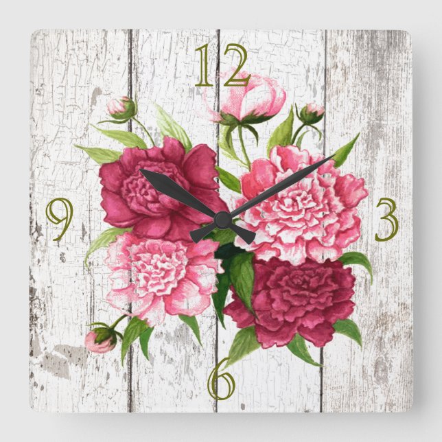 Style rustique avec Peonies Horloge murale (Recto)