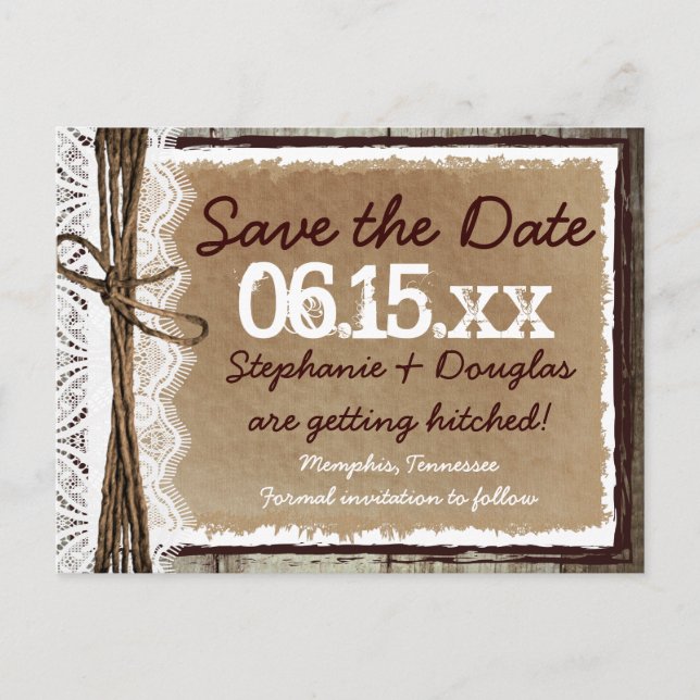 Style rustique Enregistrer la date Cartes postales (Devant)